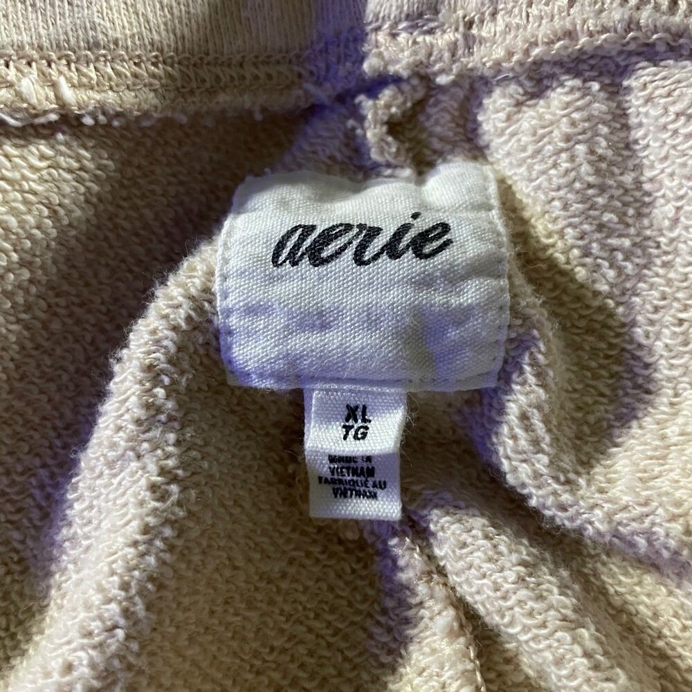 Aerie High Rise Lounge Sweat Shorts Cut Off Pockets Women's Size XL Tan Beige - Picture 2 of 8